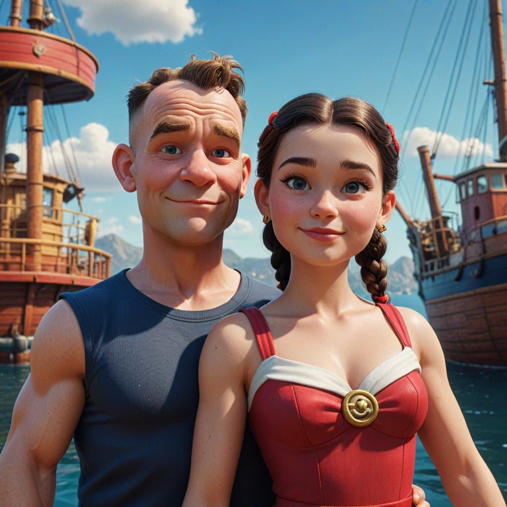 Popeye and Olive Oyl: Vibrant 3D Digital Art