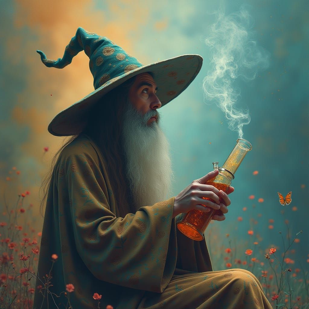 Ethereal Wizard Smoking Bong in Rothko-esque Color Field