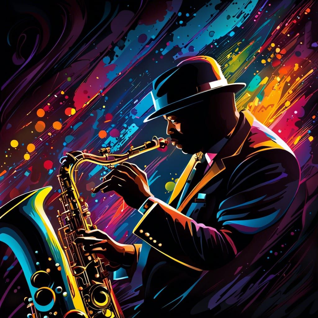 Jazz Saxophonist in a Dark Club with Vibrant Music