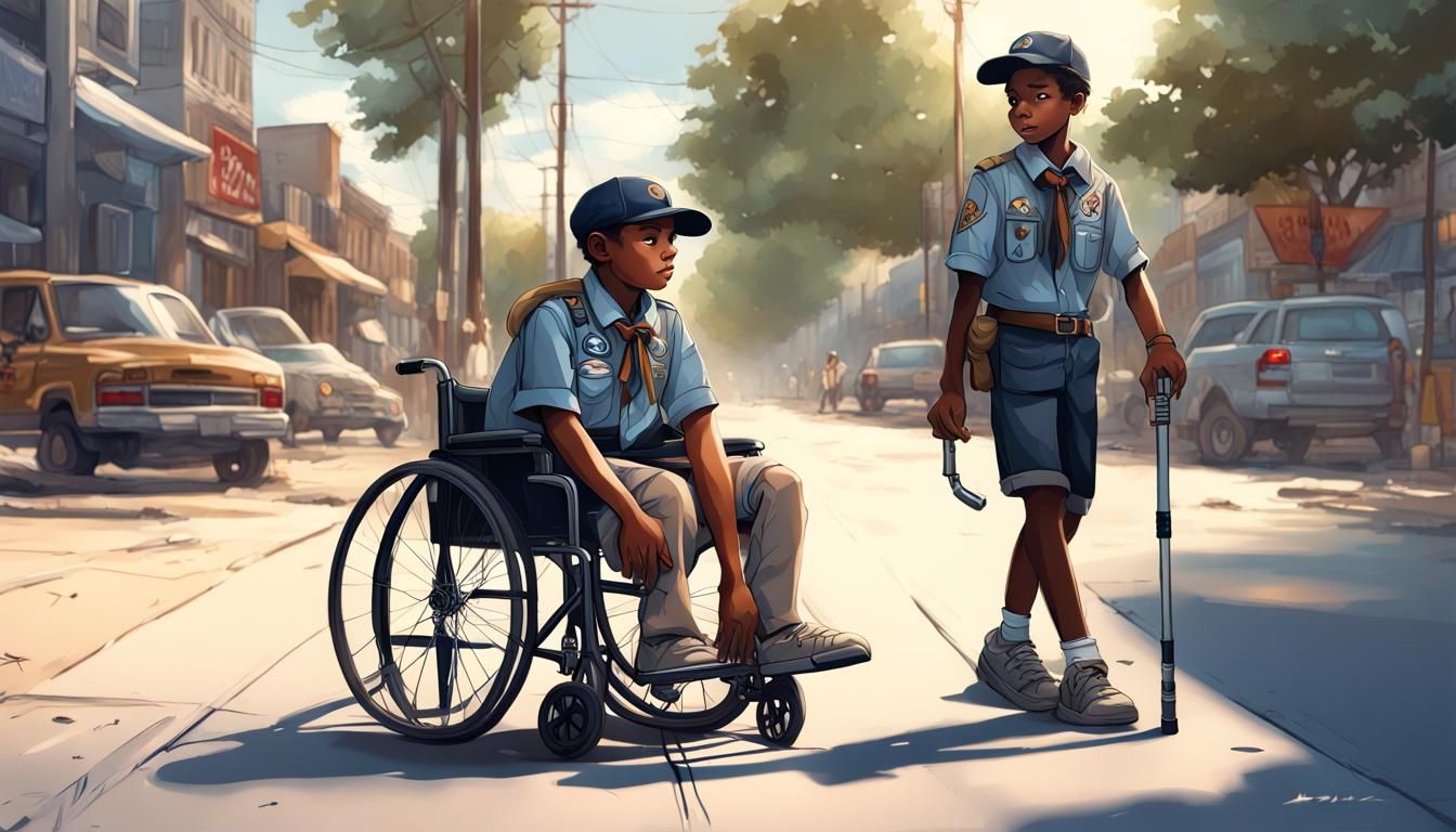 Scouts Help Disabled Friends: Hyperrealistic Concept Art
