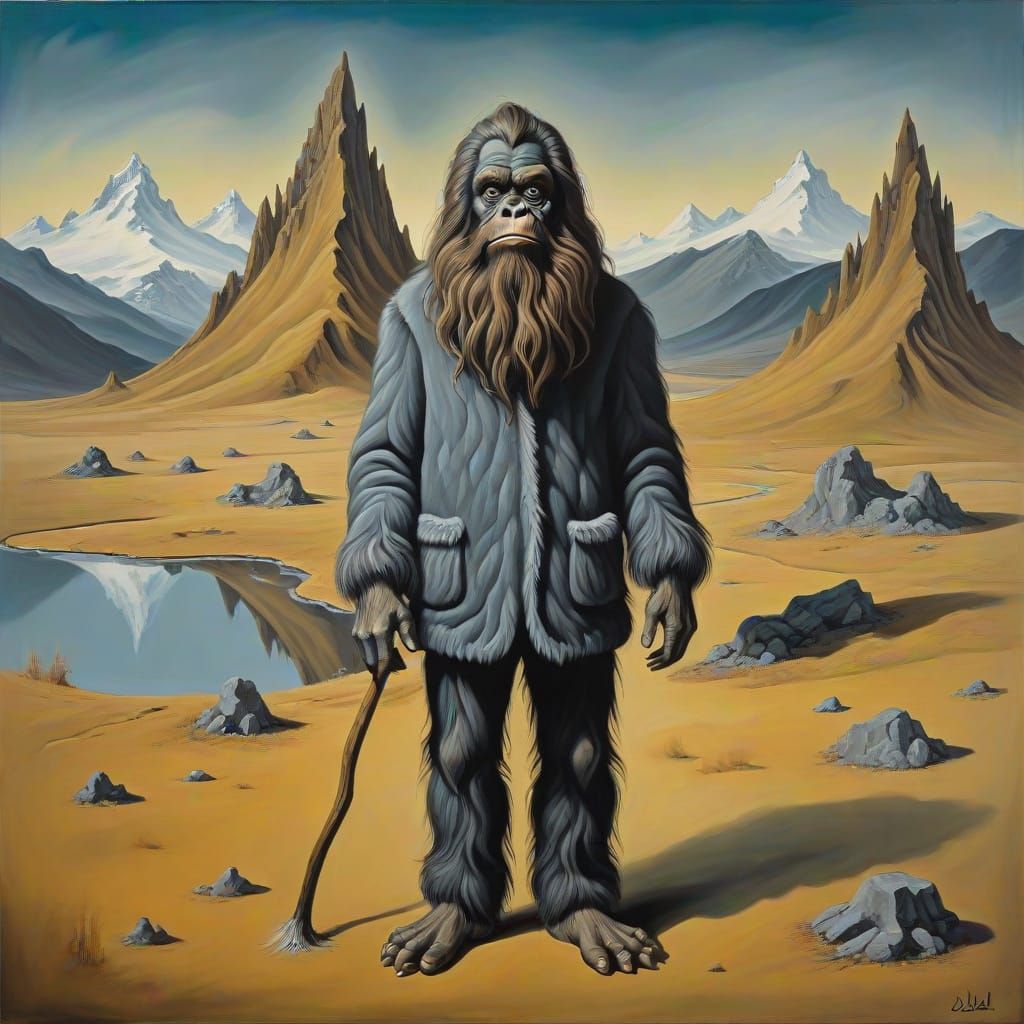 Surreal Sasquatch with Melting Background
