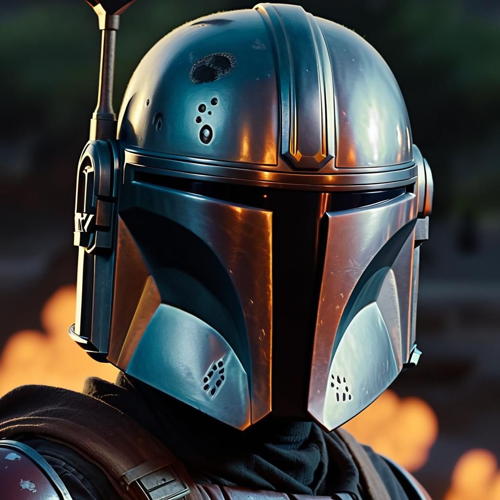 The Mandalorian Close-Up with Fire Reflection