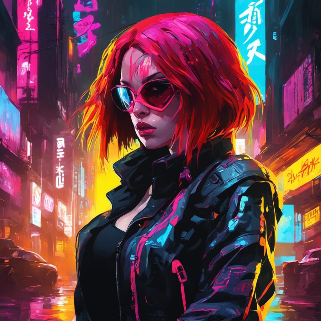 Cyberpunk Black Widow in Neon Tokyo
