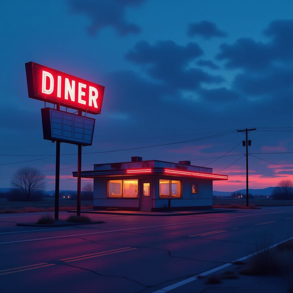 Abandoned Diner at Twilight: A Lonely Neon Glow