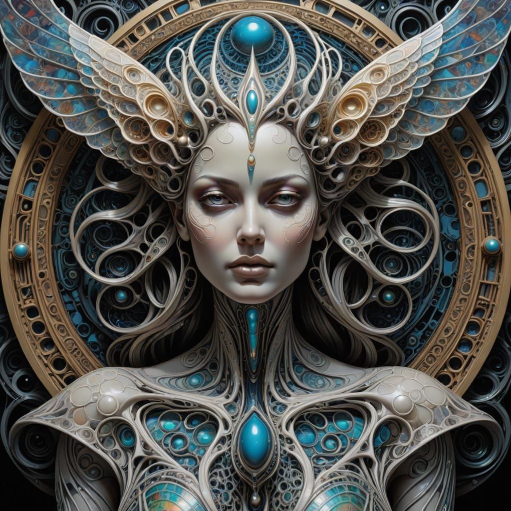 Ethereal Goddess in Vibrant Fractal Landscape