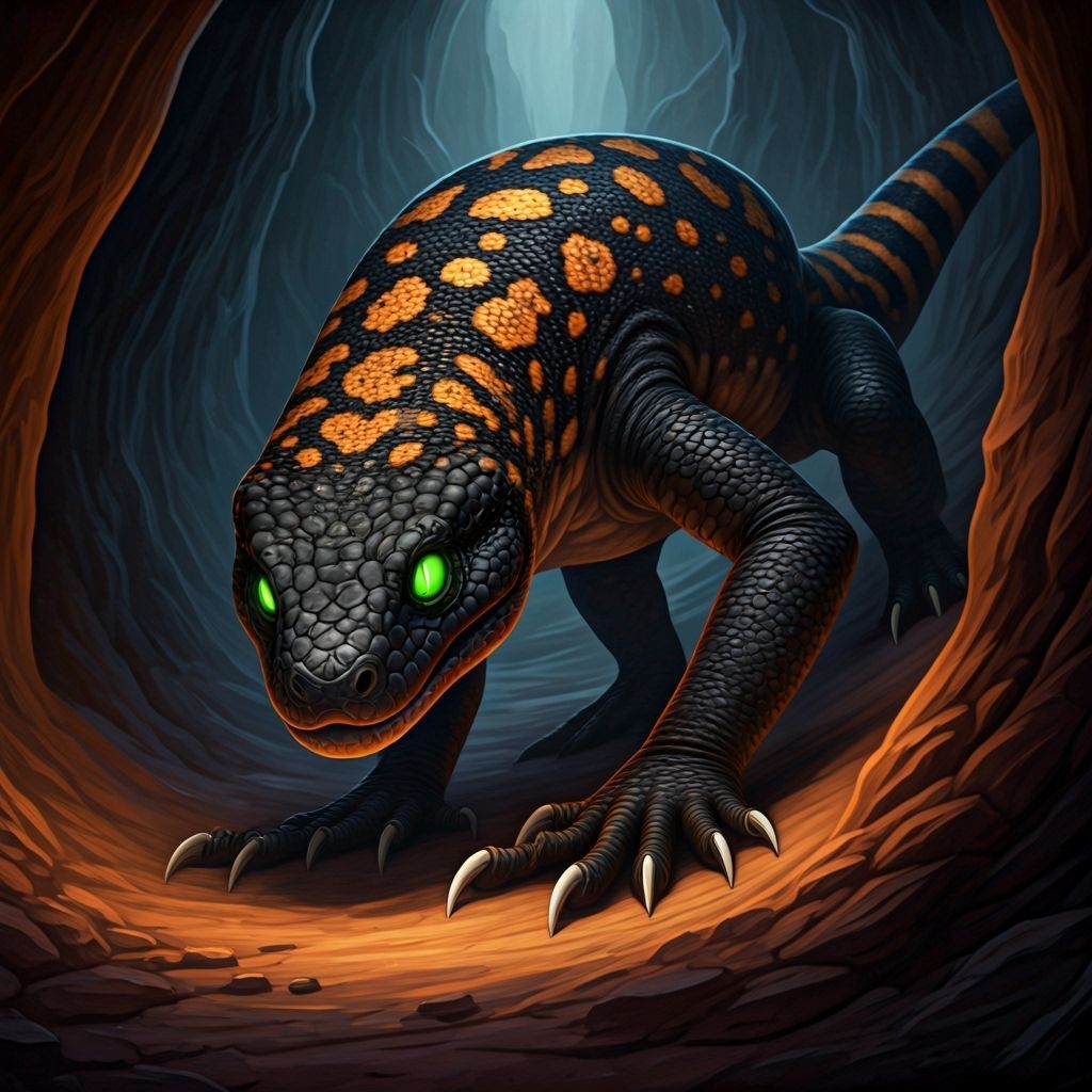 Dark Fantasy Gila Monster Roams Haunted Canyon