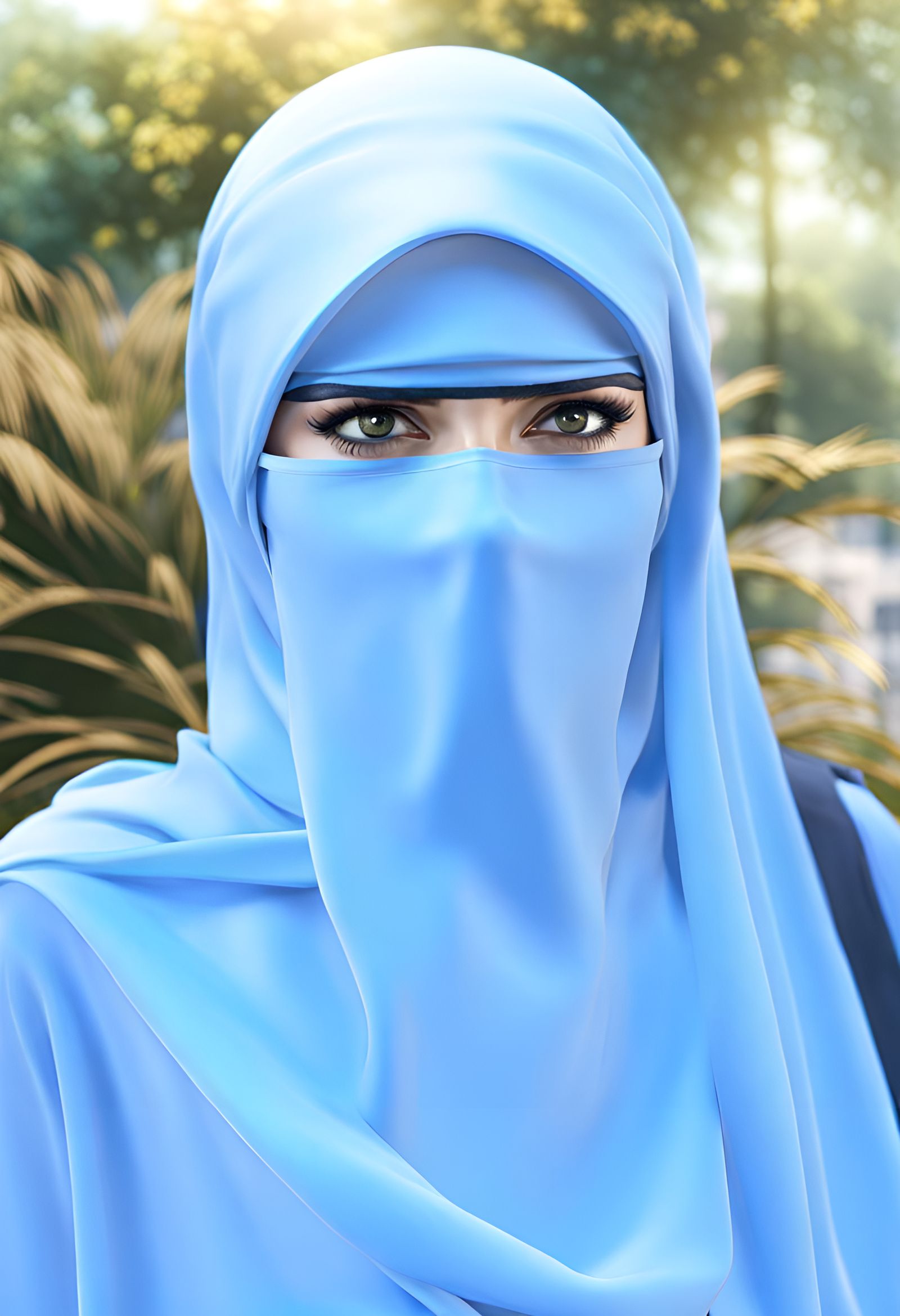 Woman with Hijab and Niqab in Cityscape