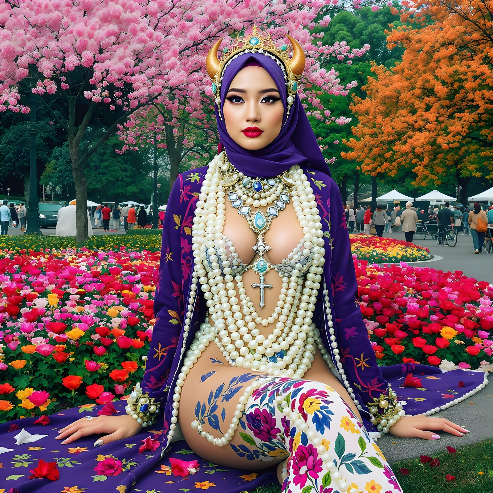 Woman in Hijab and Pearl Bikini, Digital Art