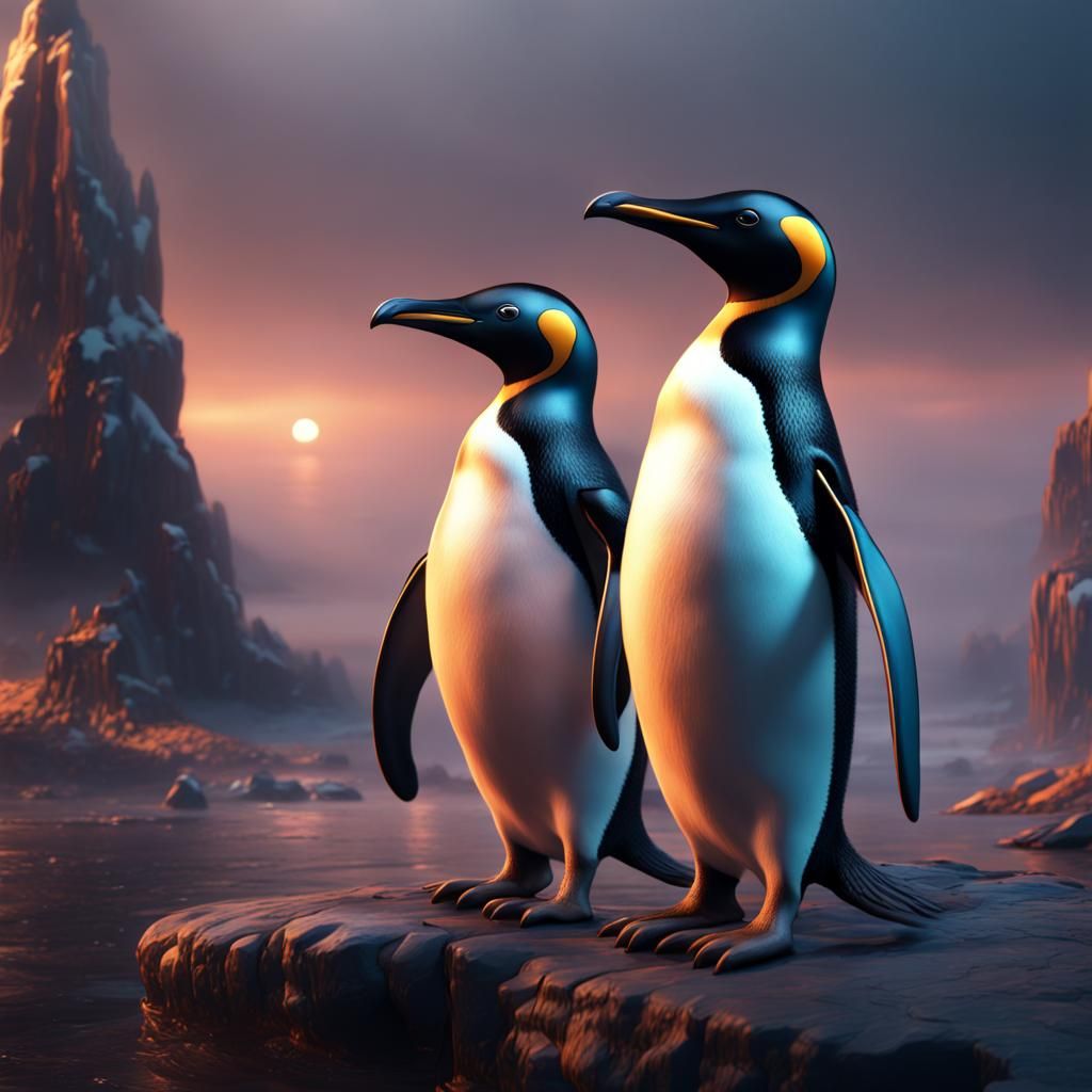 Penguin Reunion: Detailed Matte Painting in 8K