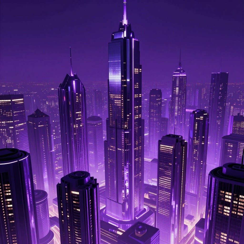 Violet Utopian City at Night