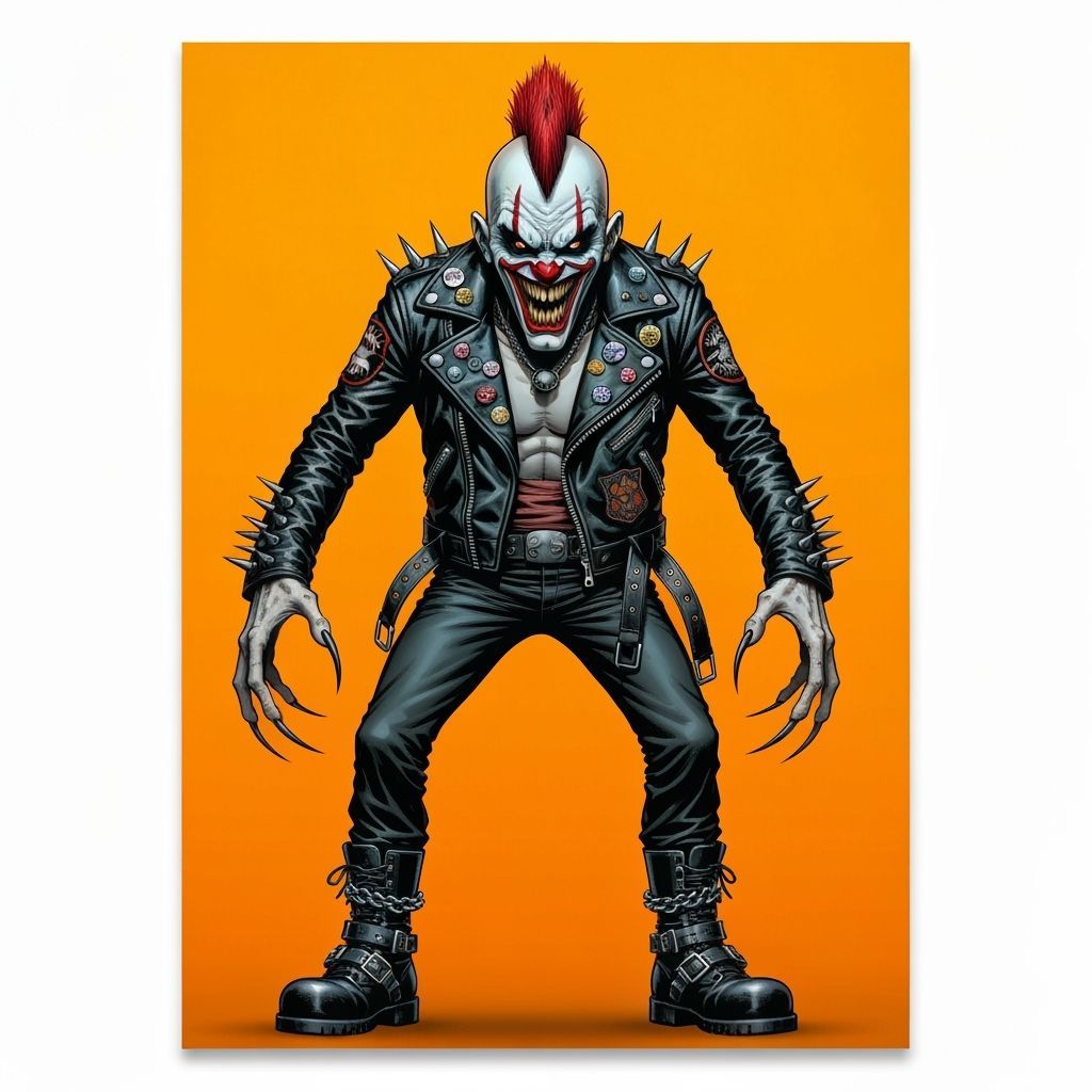 Angry Punk Rock Clown in Comic Book Style