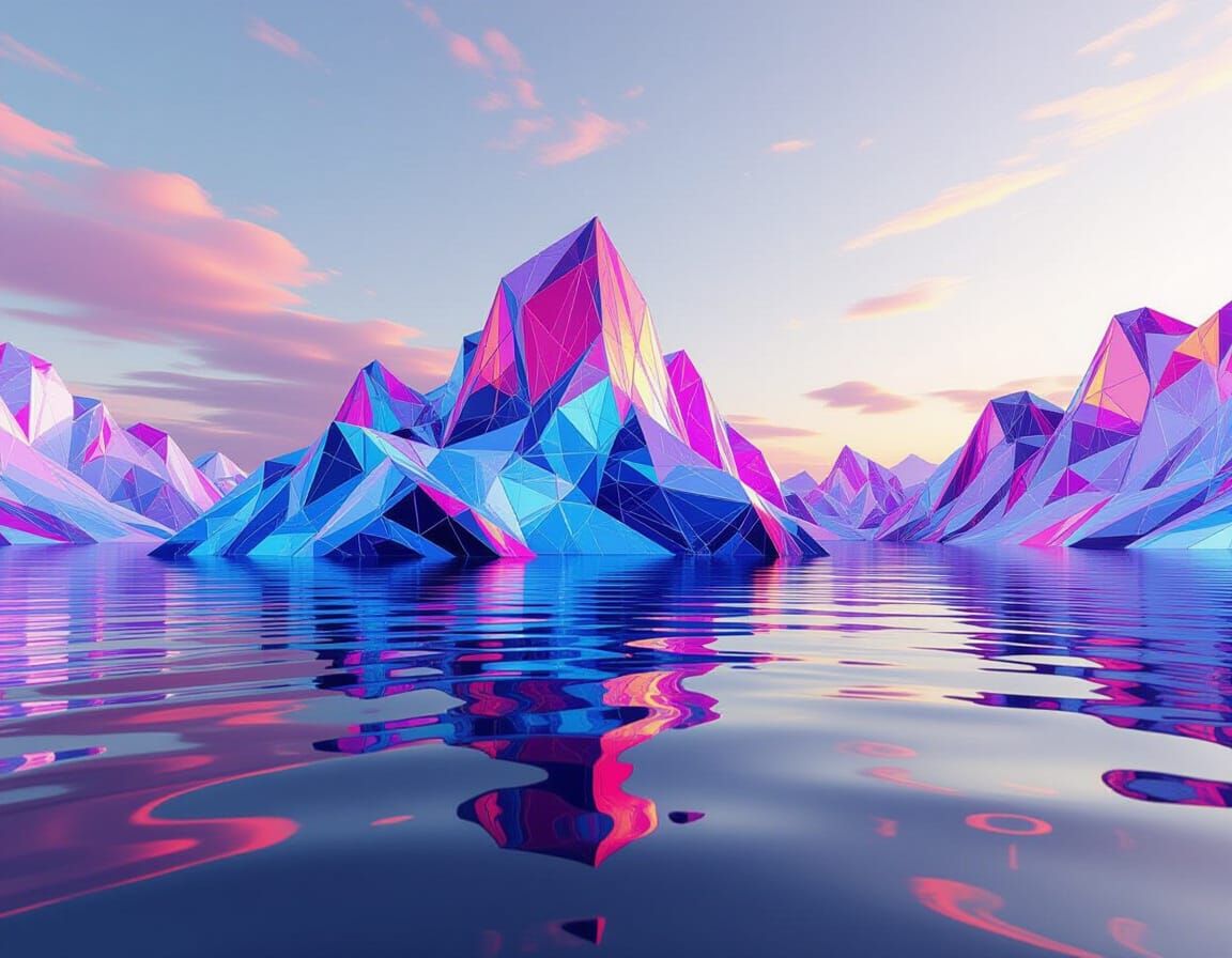 Abstract Geometric Island in Synthwave Style