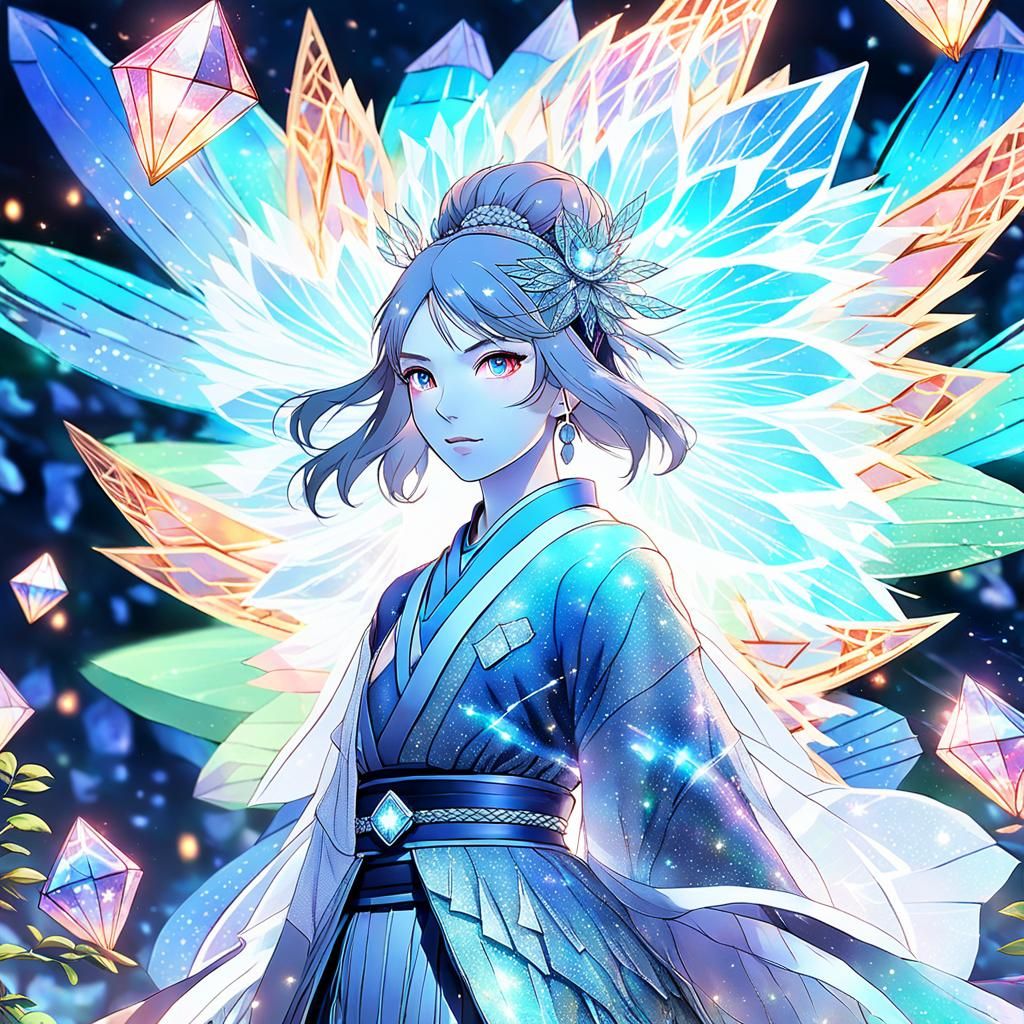 Diamond Outfit Anime Girl in Misty Landscape