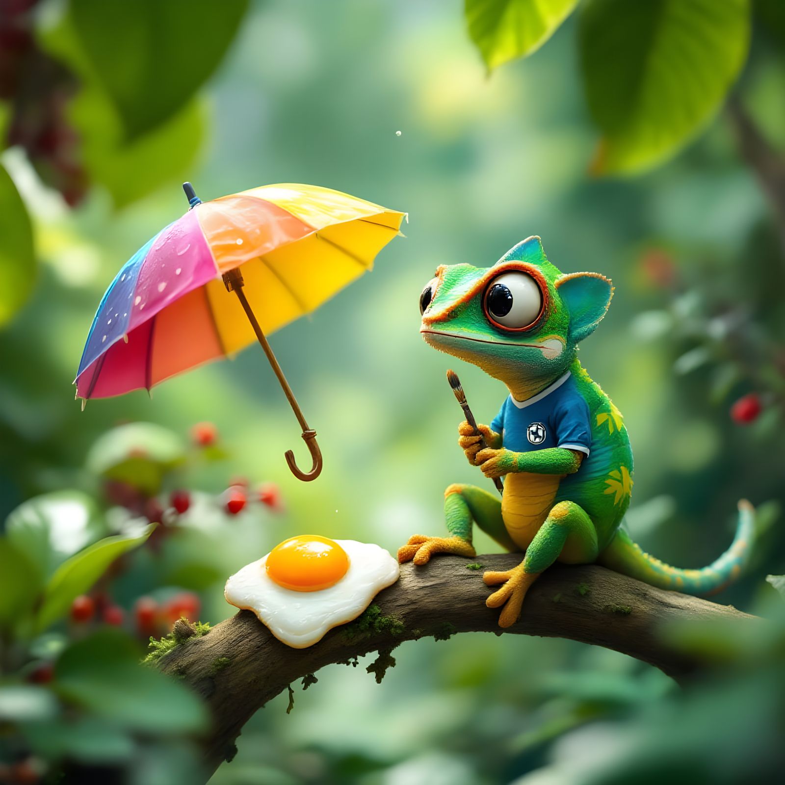 Surreal Still Life: Egg, Umbrella, and Wildlife