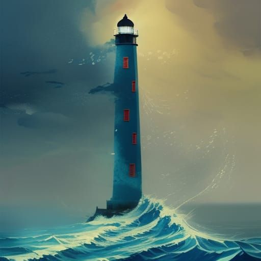 Collapsing Lighthouse in Stormy Ocean: Digital Art
