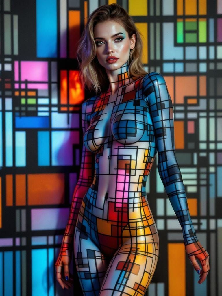 Geometric Fusion: Woman in Hyperlucent Neoclassical Style