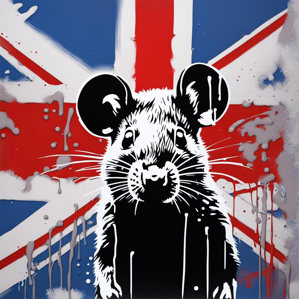 Banksy Style Rat with Union Jack Stencil Art