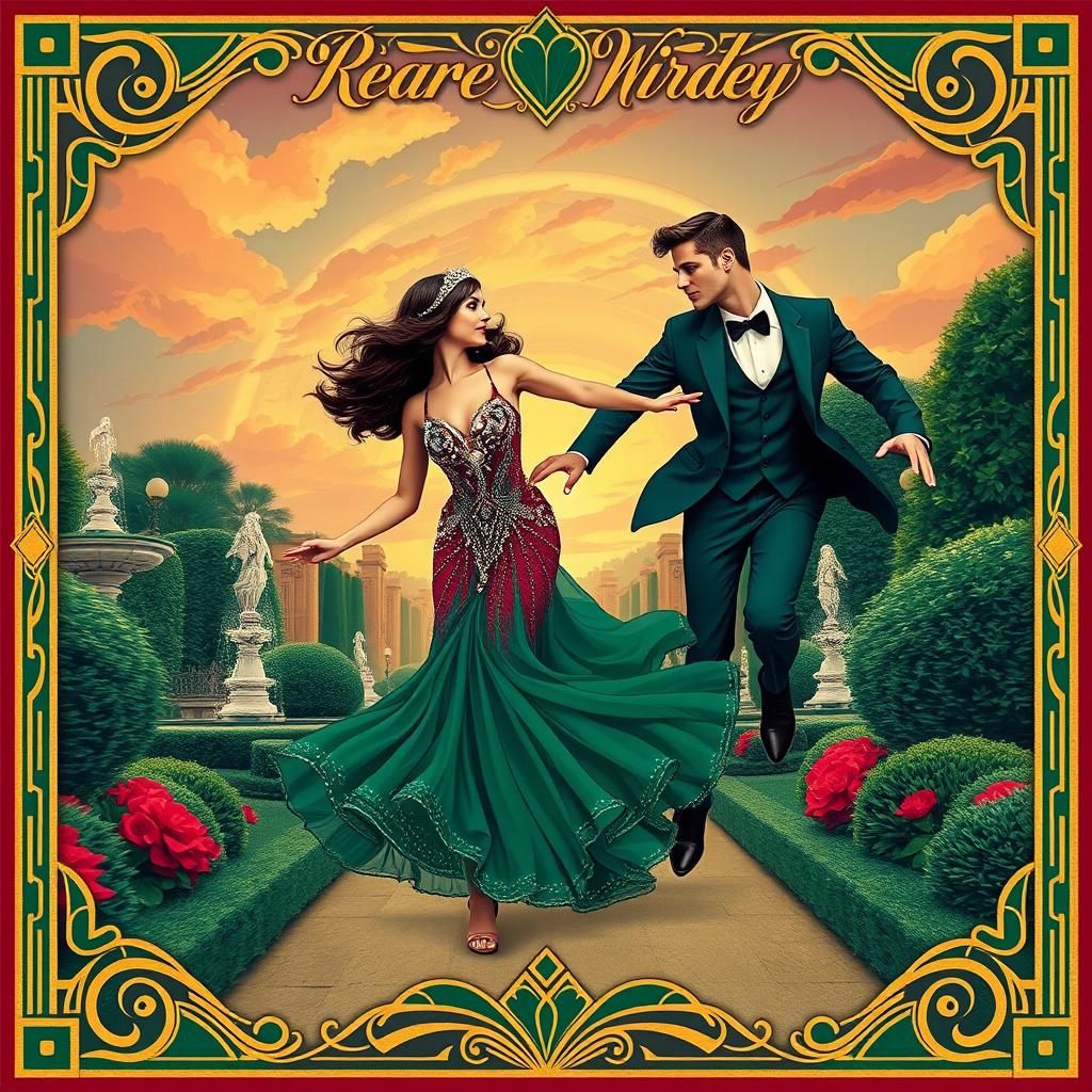 Art Deco Movie Poster: Princess and King in Garden