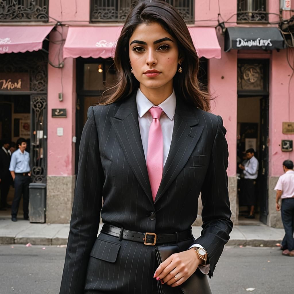 Young Iranian Lady in Pinstripe Suit