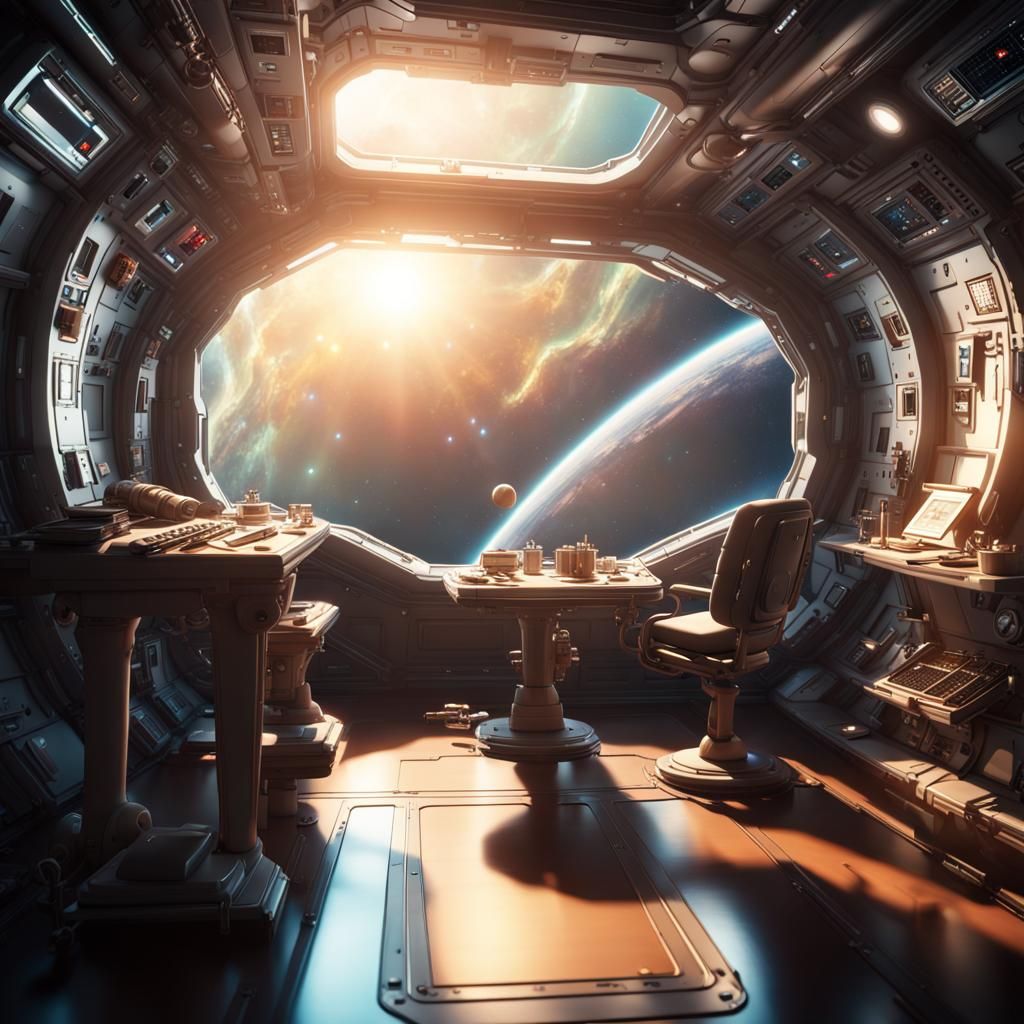 Relaxing Spaceship Interior in Space: Cinematic View