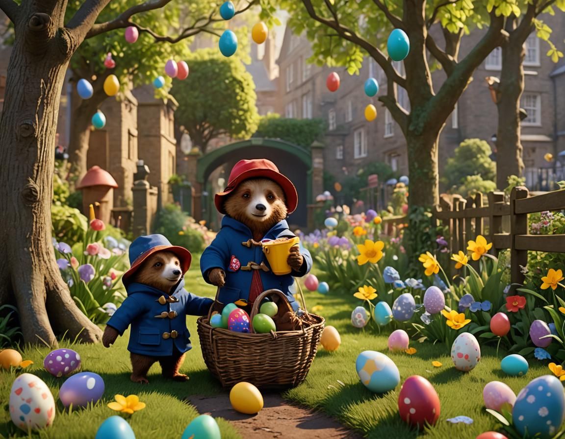 Paddington Bear's Easter Egg Hunt: Pixar-Style 3D Art