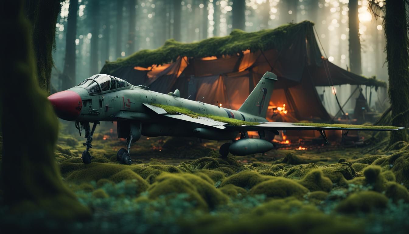 Crashed Plane in Forest, Cyberpunk Style