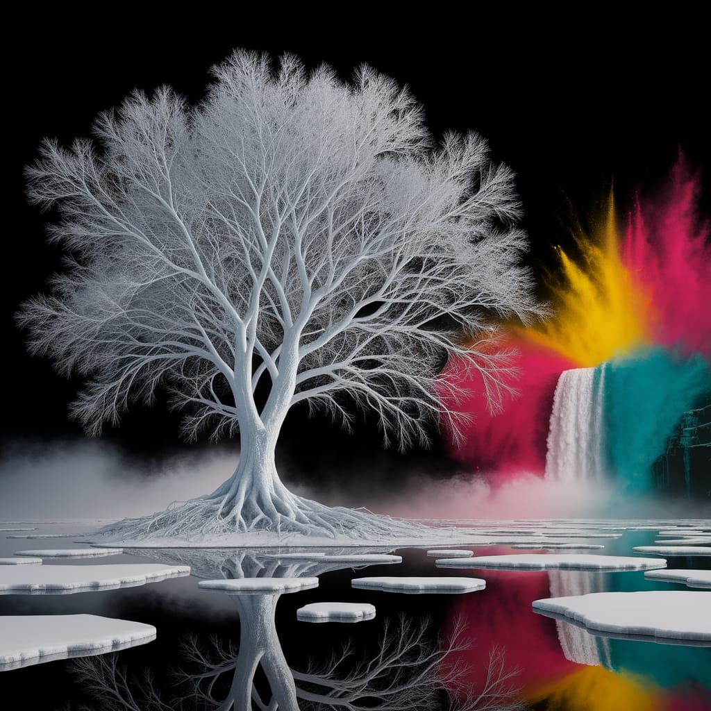 Surreal Tree Dissolving into Aerogel Filaments