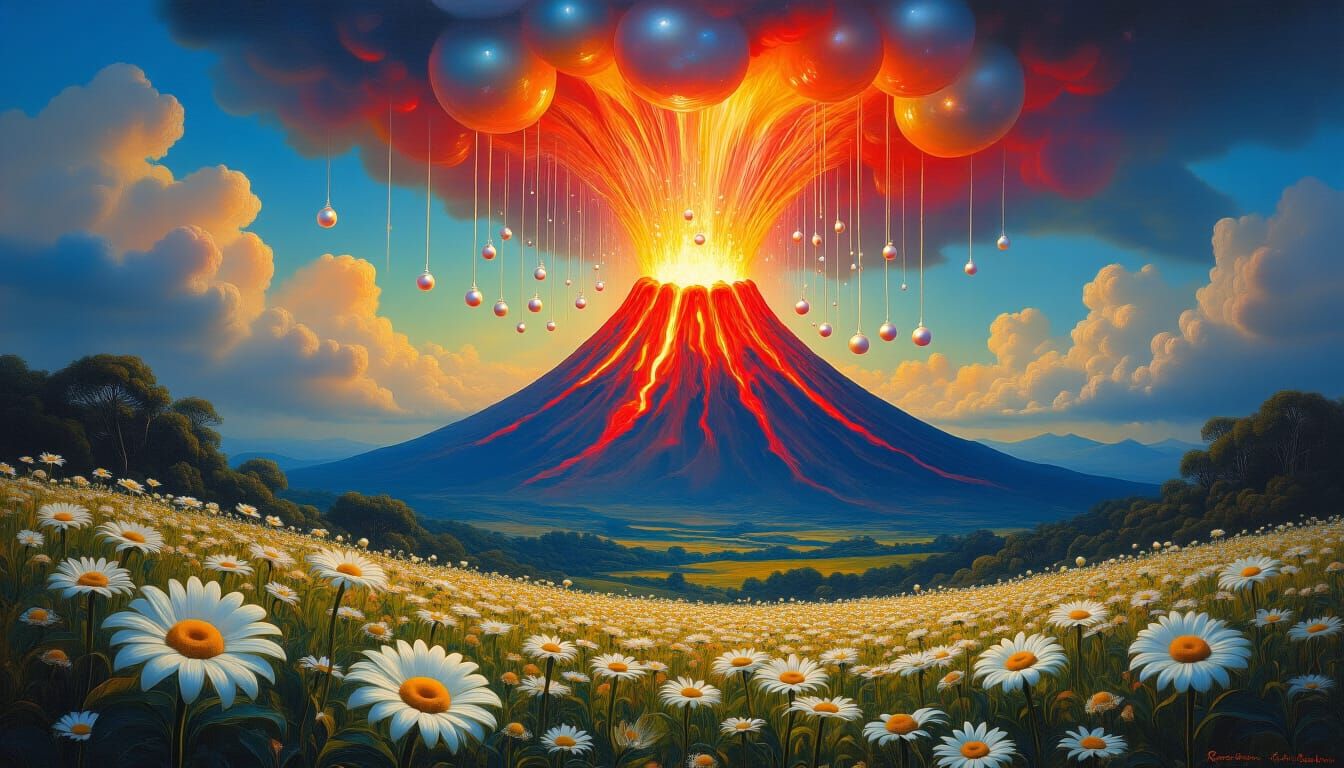 Psychedelic Volcano Raining Pearls Over Daisy Valley