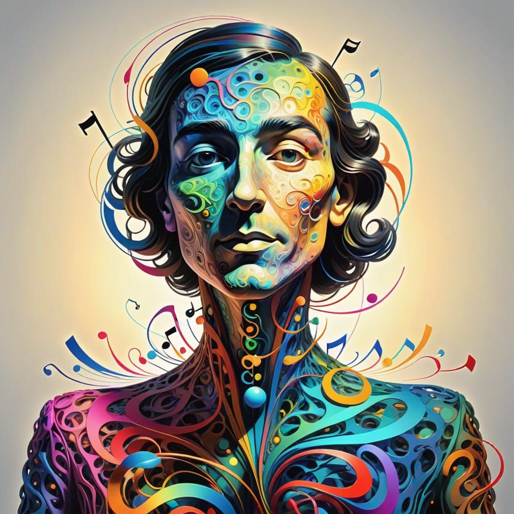 Psychedelic Music Calligram in Vibrant Digital Art