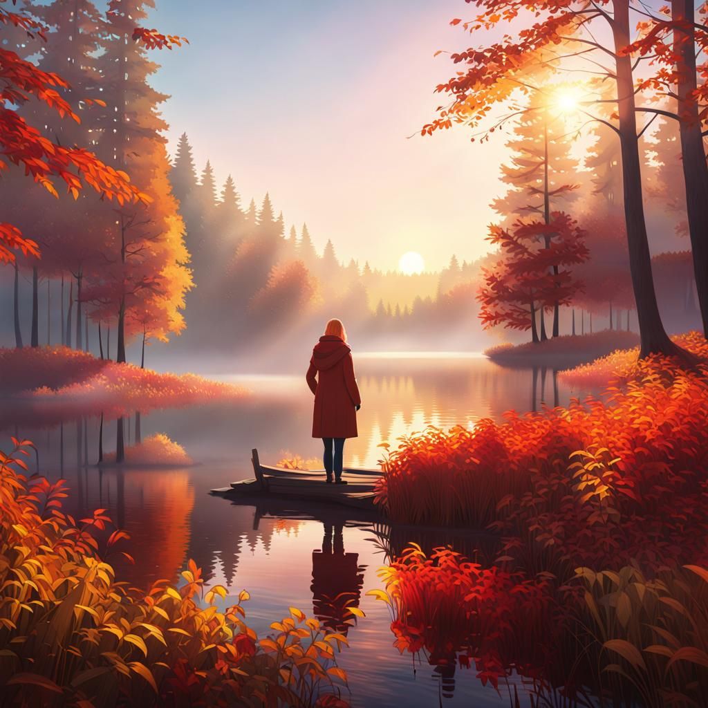 Warm Autumn Landscape in Vibrant Digital Art