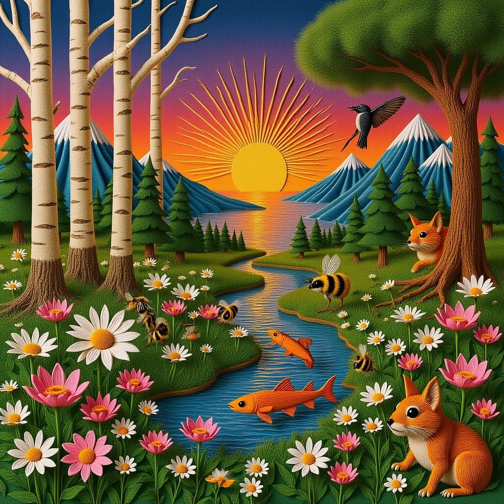 Bright Filigree Paper Landscape Art with Colorful Quilling T...