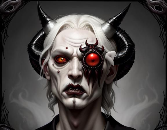 Gothic Albino Face with Horns and Red Eyes