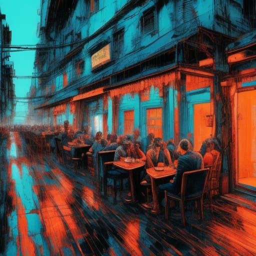 Romantic Cyberpunk Cafe Moment