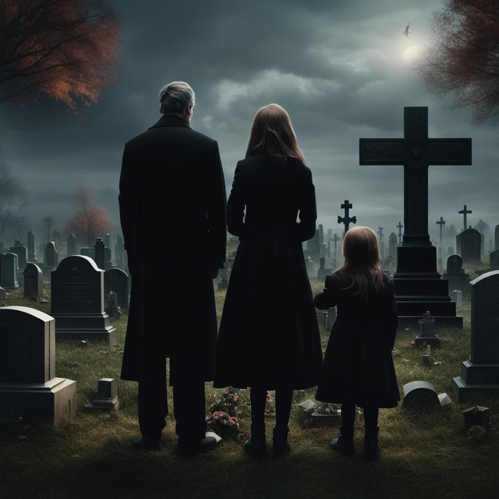 Family at Graveyard: Dramatic Digital Matte Painting
