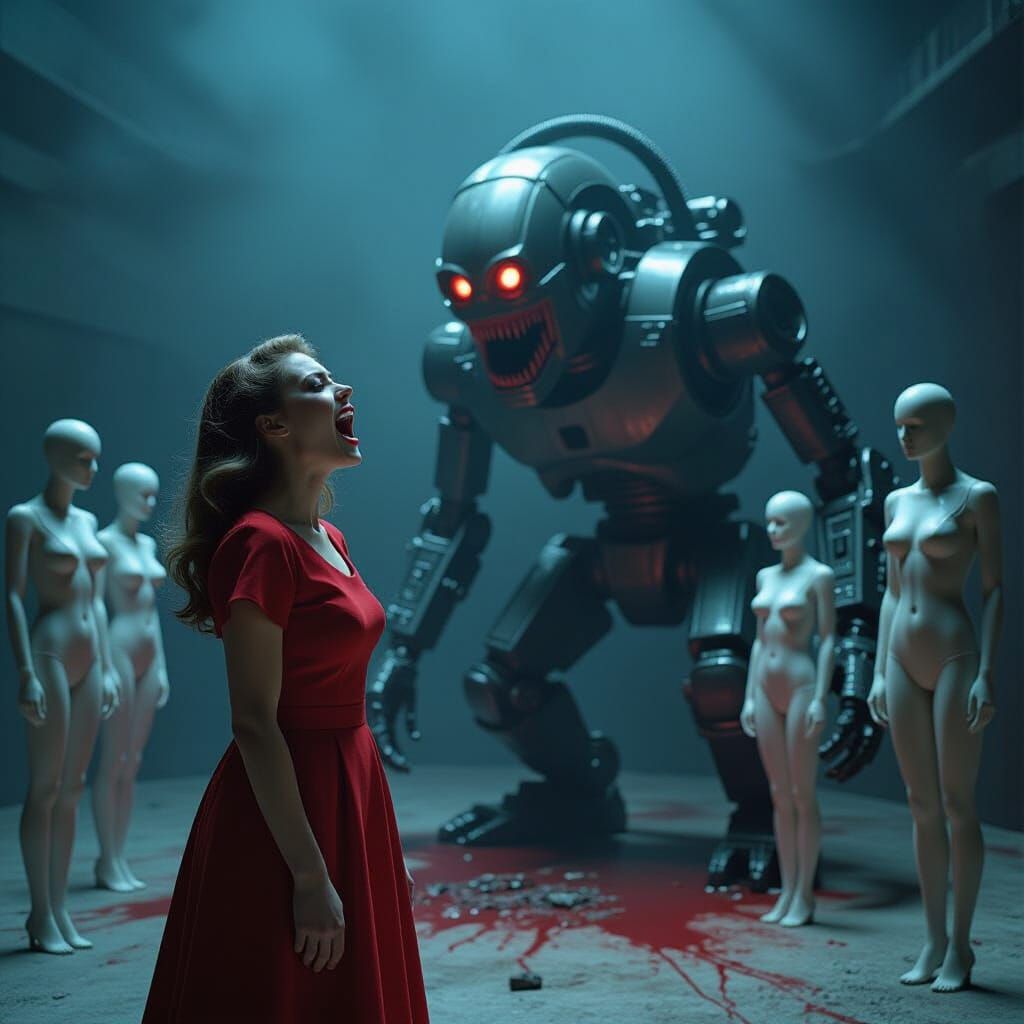 Cinematic Horror Scene with Industrial Machine