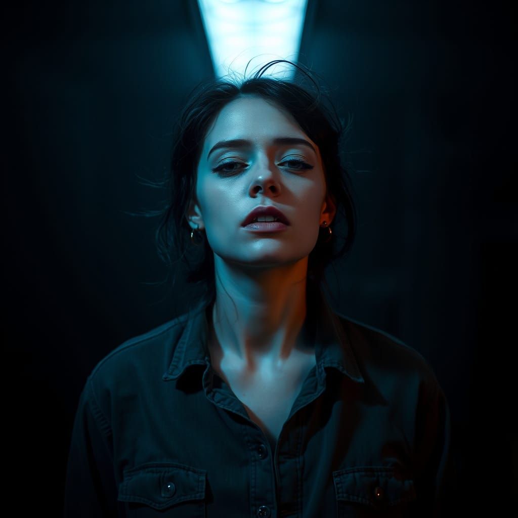 Trance State Mind Control Victim in Darkened Atmosphere