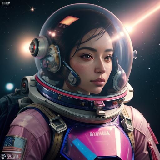 Astronaut in Pink Spacesuit, Hyperdetailed Portrait
