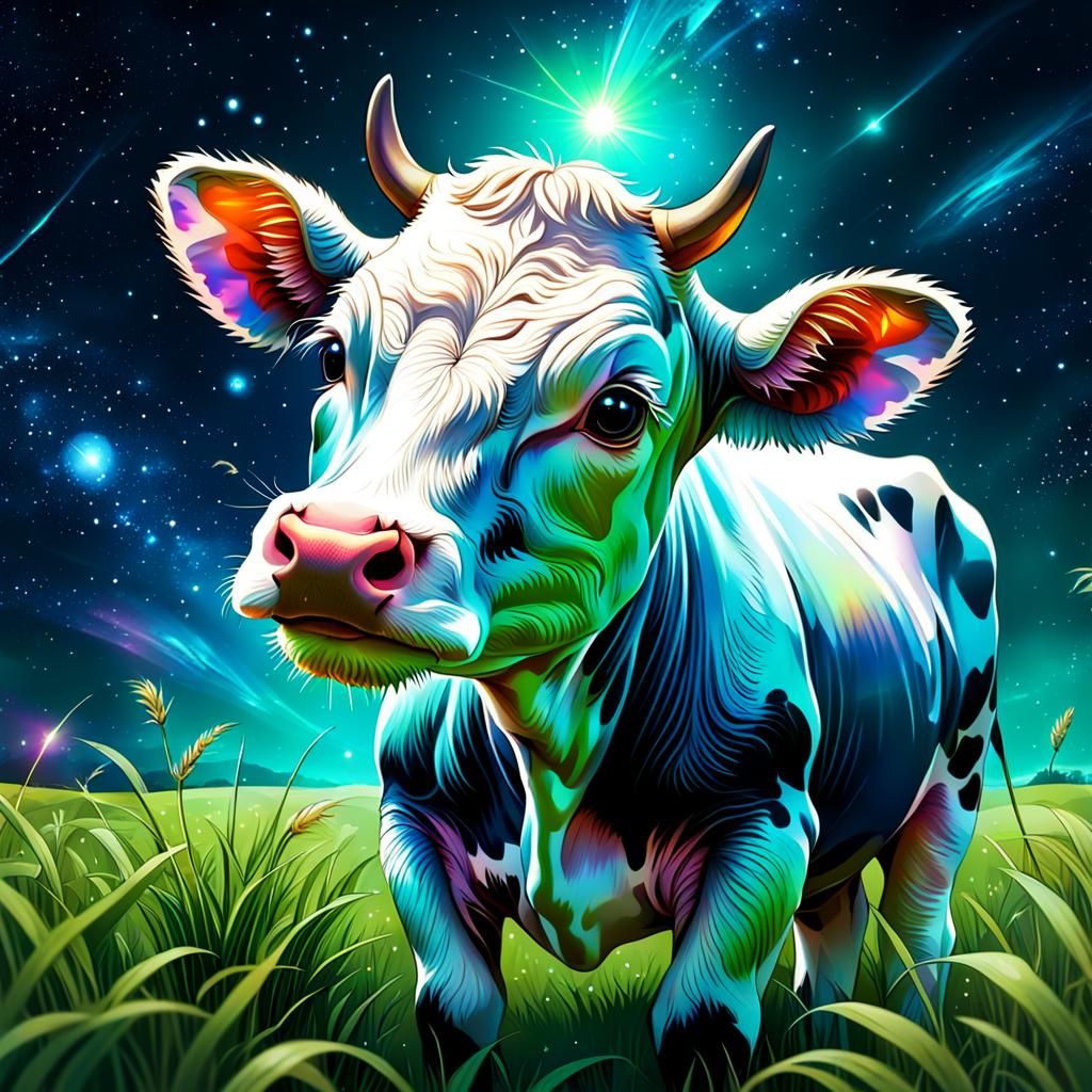 Adorable baby cow eating grass