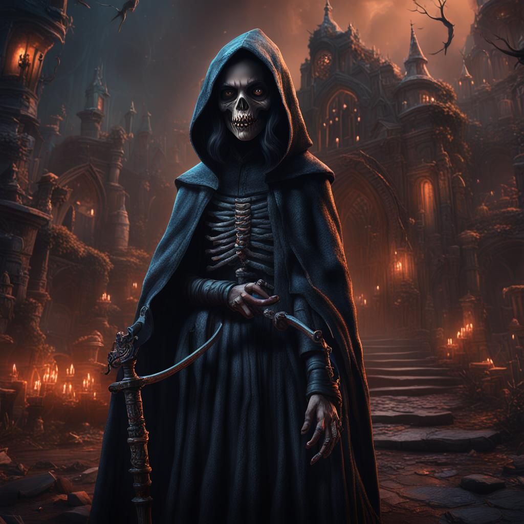 Jenna Ortega and the Grim Reaper: Detailed Matte Painting