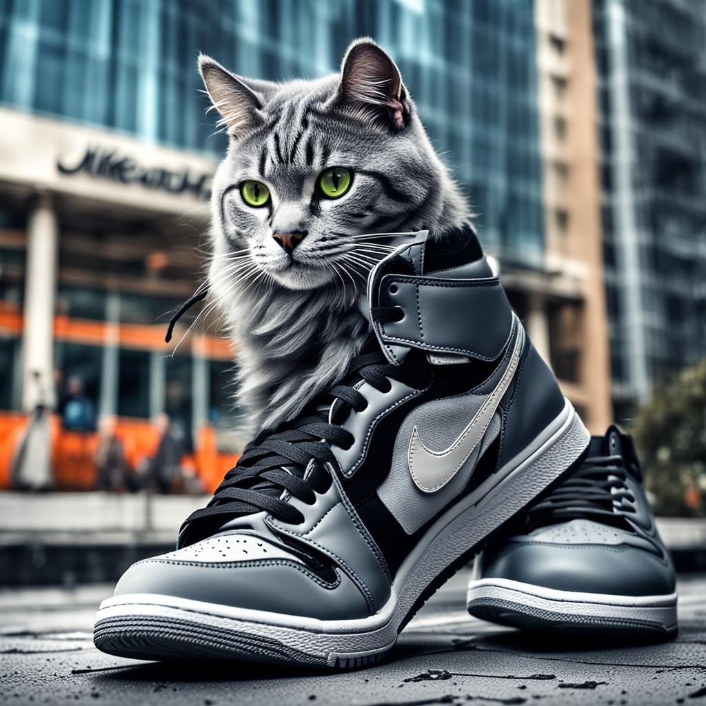 Cat Wearing Air Jordans Goes to Work