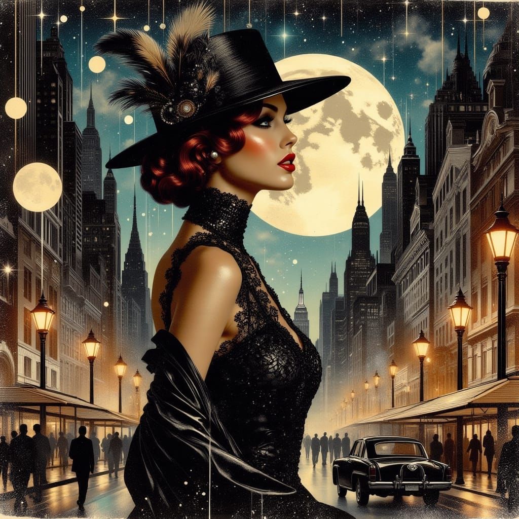 Gilded Age Starlet in Opulent Cityscape