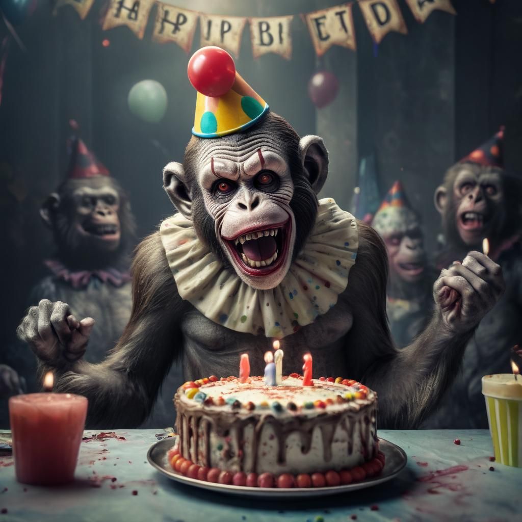 Zombie Clown Monkey Celebrates Birthday in HDR