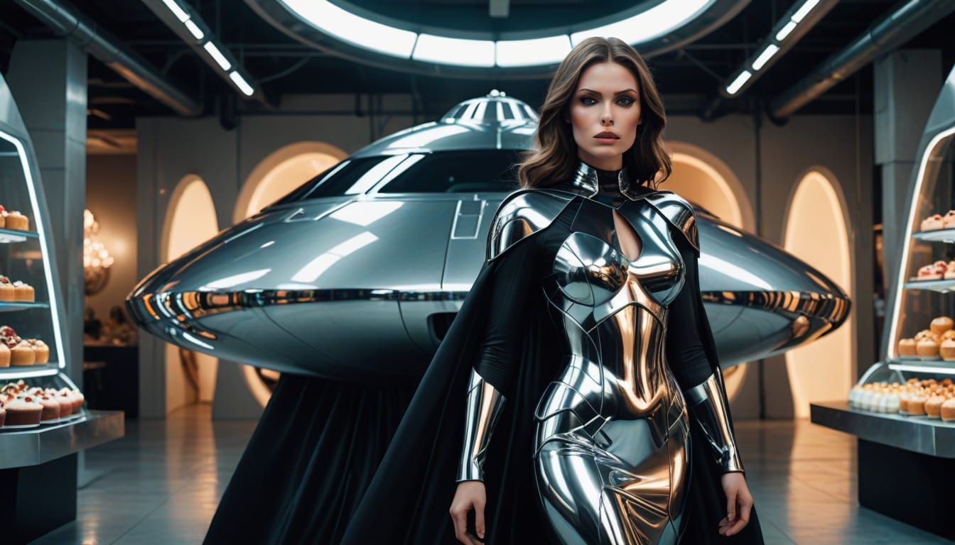 Superheroine and Spaceship Cake in High Fashion Photo
