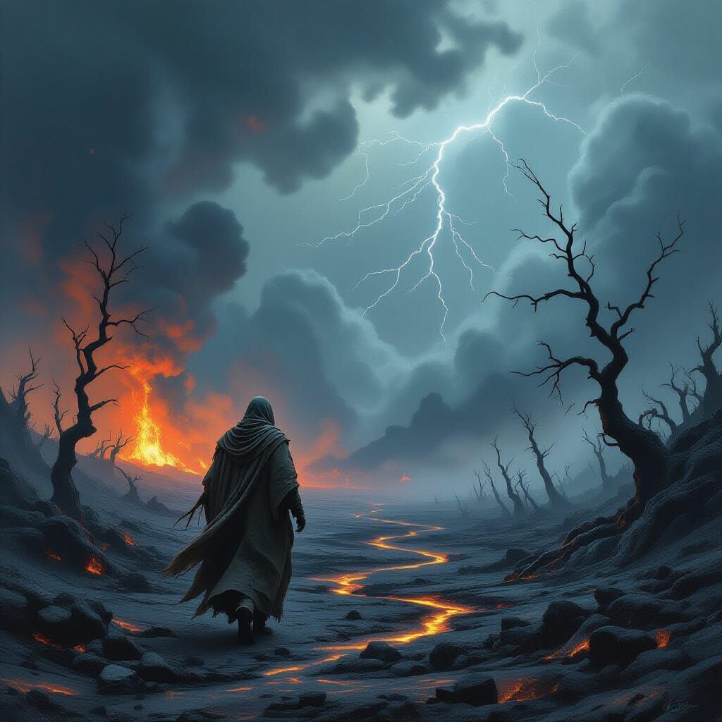 Volcanic Wanderer in Dark Fantasy Art Style