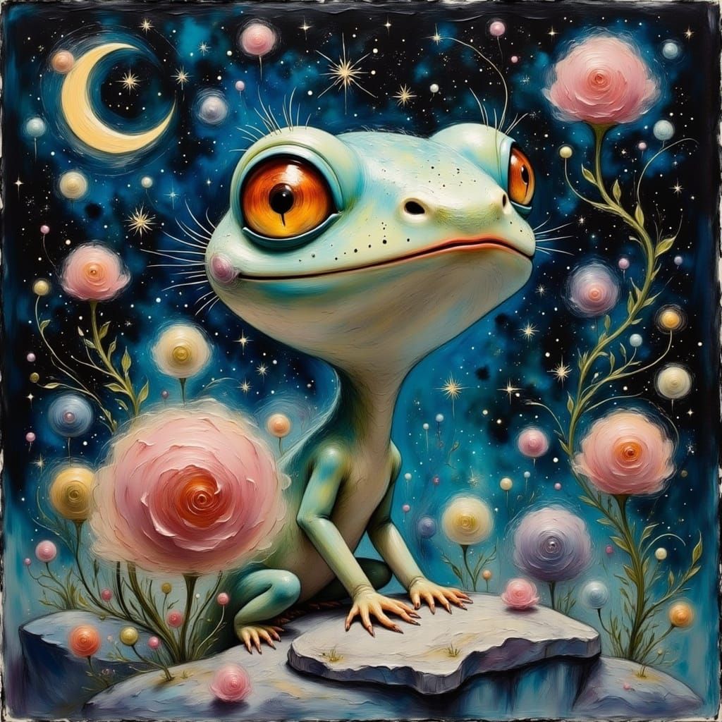 Dreamlike Portrait of a Magical Lizard in a Surreal, Starry ...