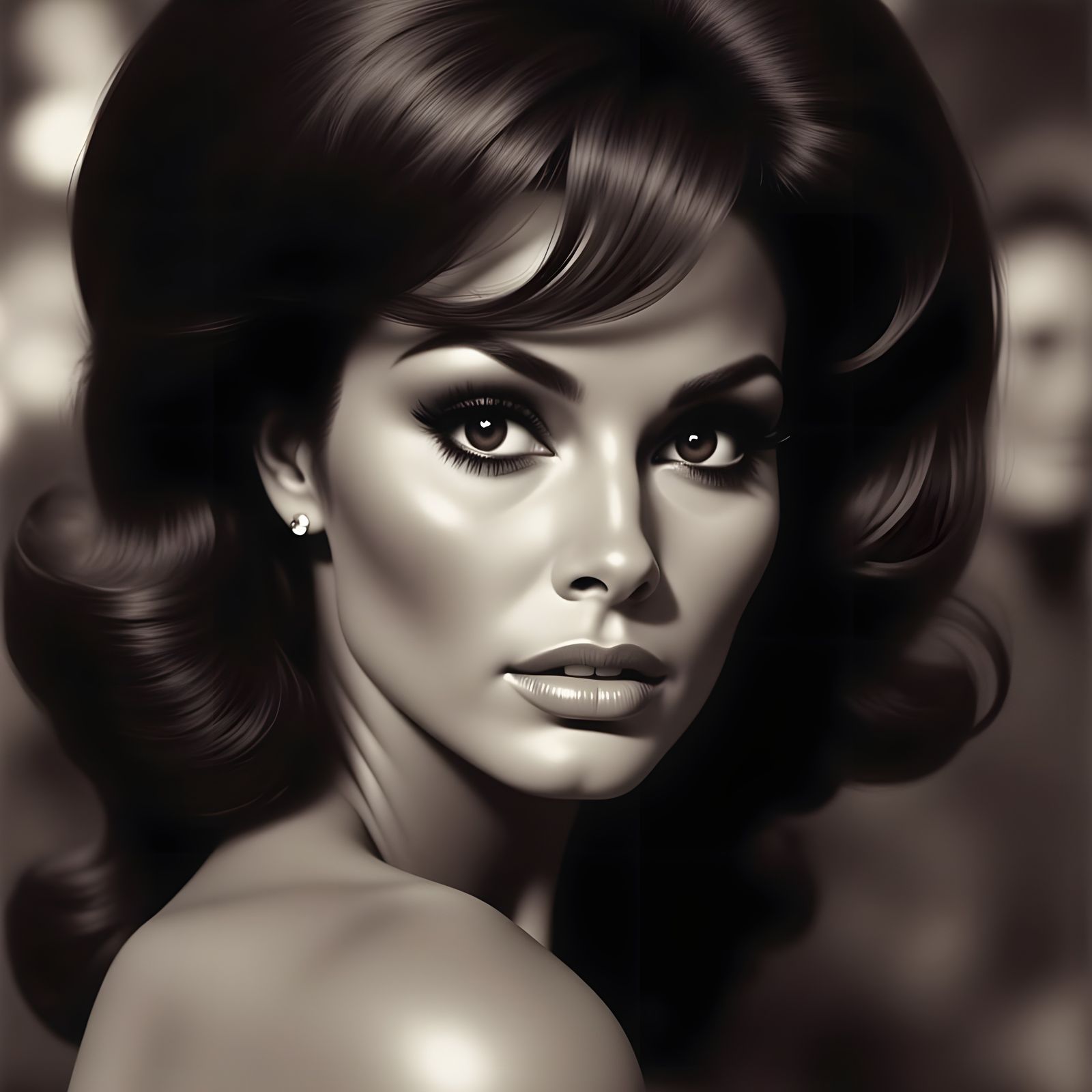 Raquel Welch Noir Portrait with Chiaroscuro Lighting