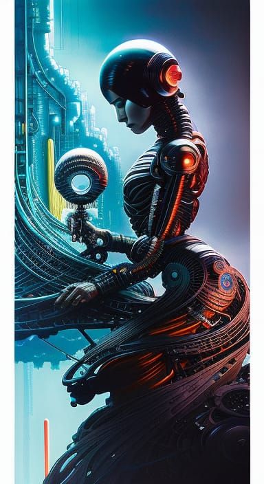 Transparent Circuit Robot in Circuitpunk Style