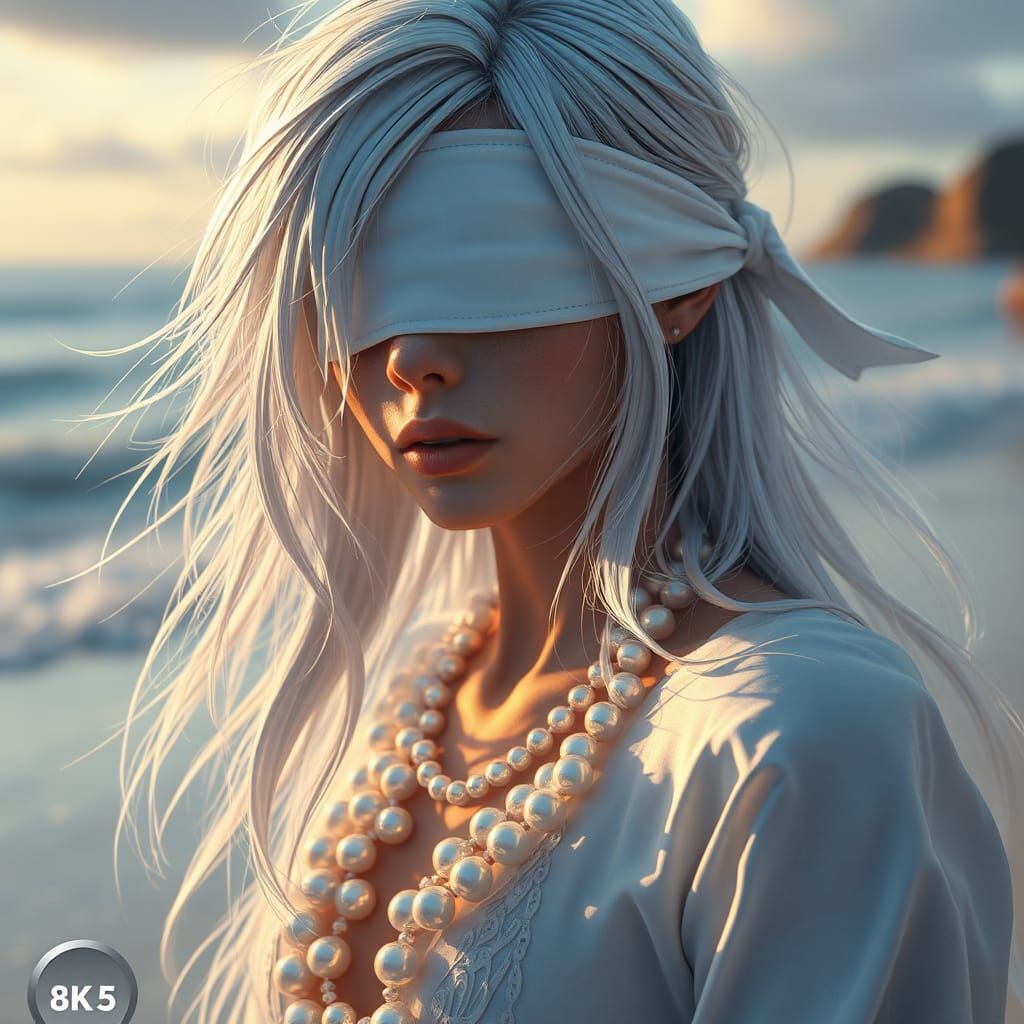 Siren with Silver Hair on the Beach