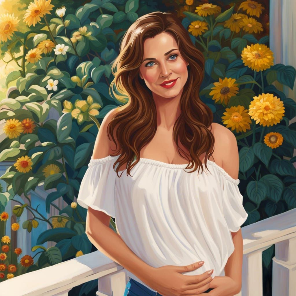 Smiling Pregnant Woman on Balcony