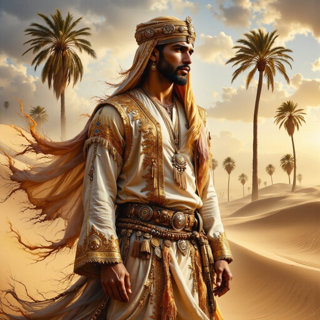 Arab Sheik Portrait in Maximalist Oil Painting Style